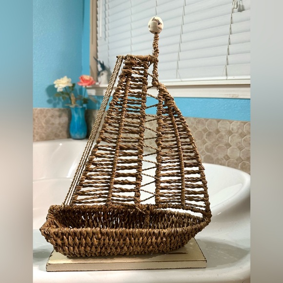Sailboat Woven Basket Nautical Decor - Picture 3 of 3